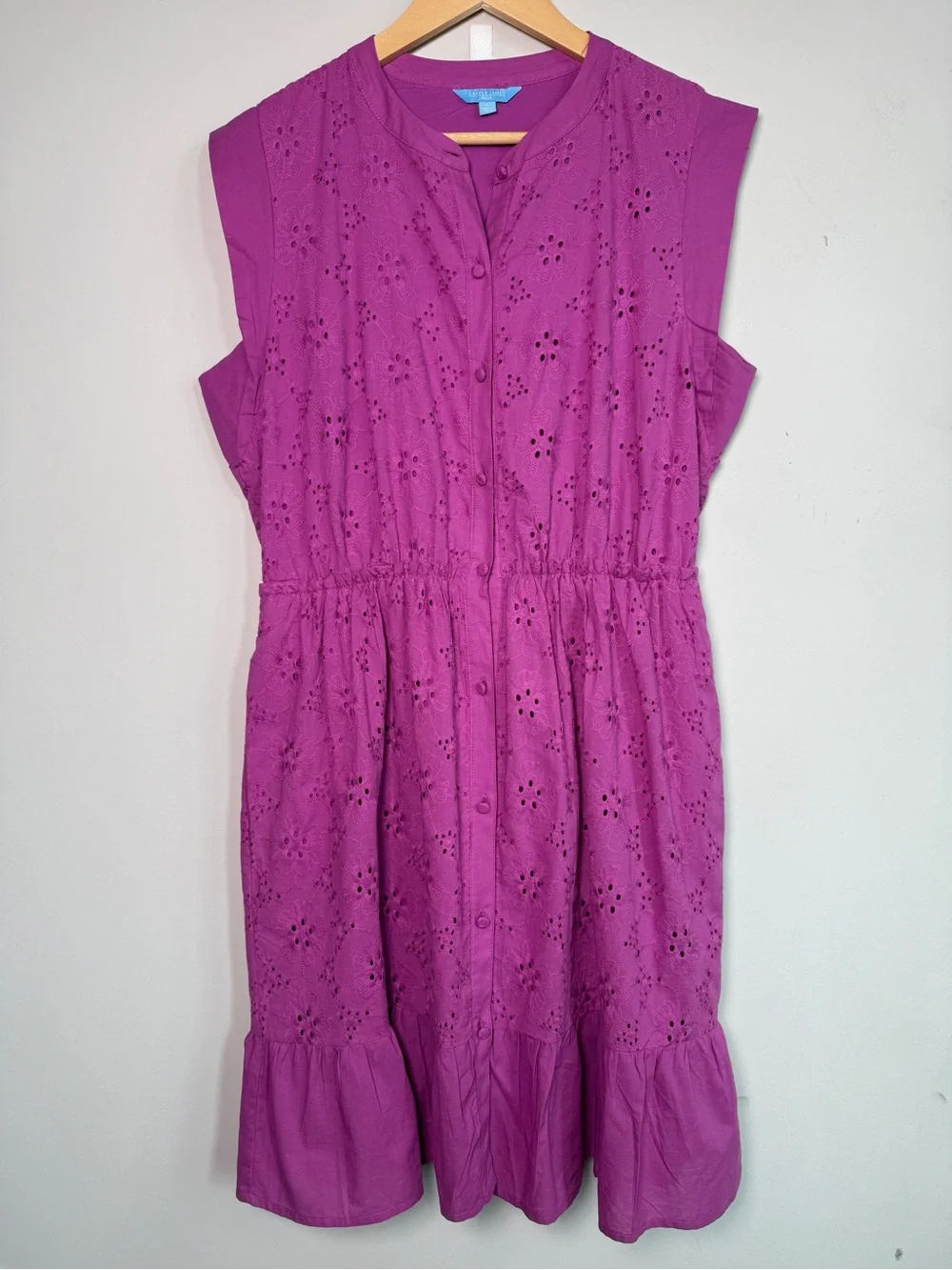 DRAPER JAMES RSVP | Magenta Eyelet Sleeveless Tiered Midi Dress Feminine Sz L